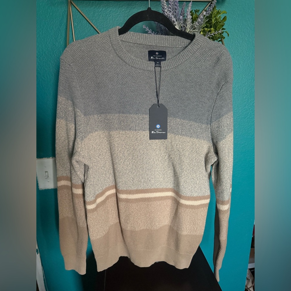 Ben Sherman Men's Crewneck Neutral Warm Layering Striped Knit Sweater